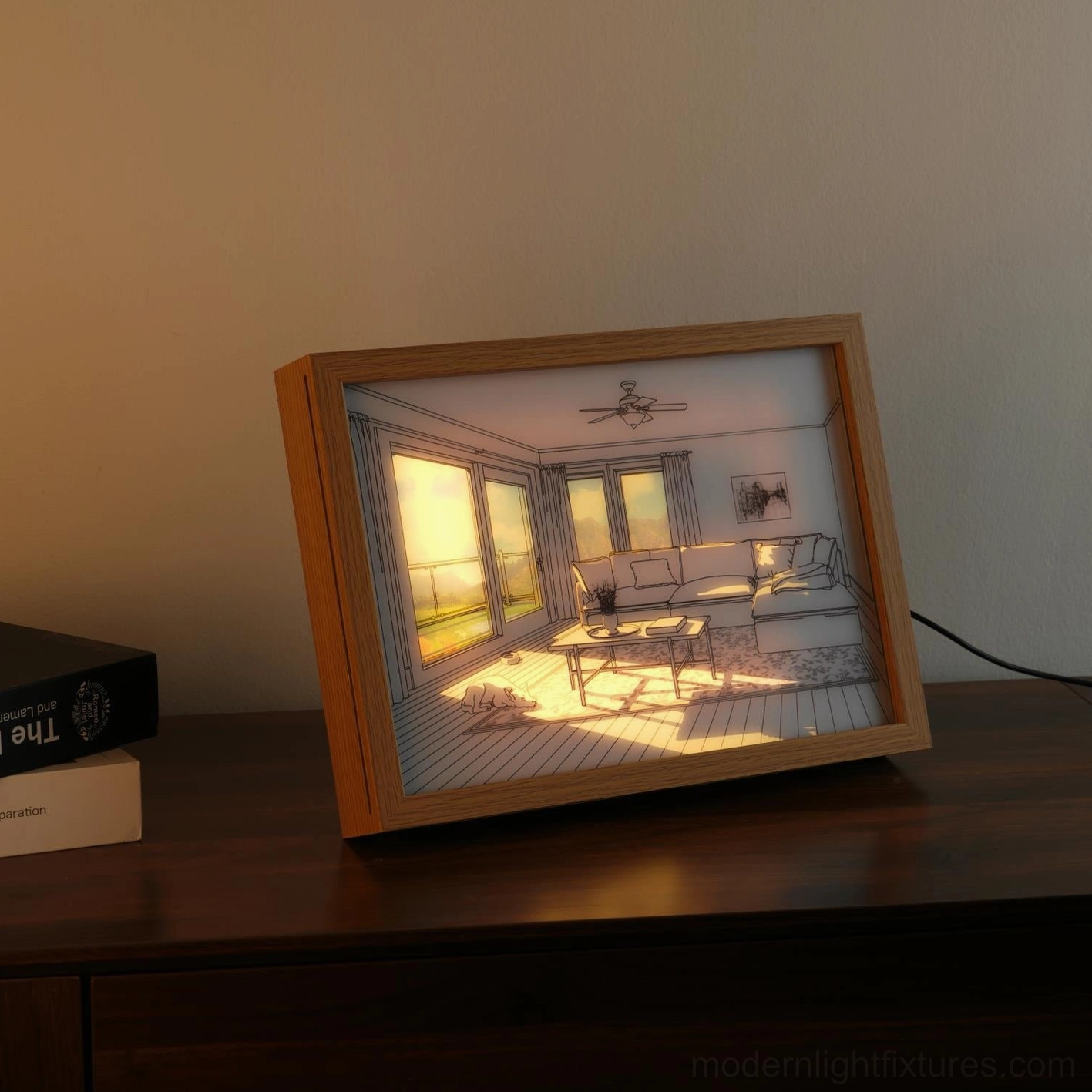 Premium acrylic art light with three-color temperature control wall switch operation