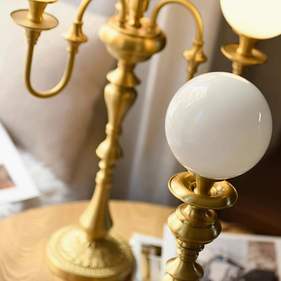 Premium brass candlestick table lamp with frosted glass shades luxury home interior fixture