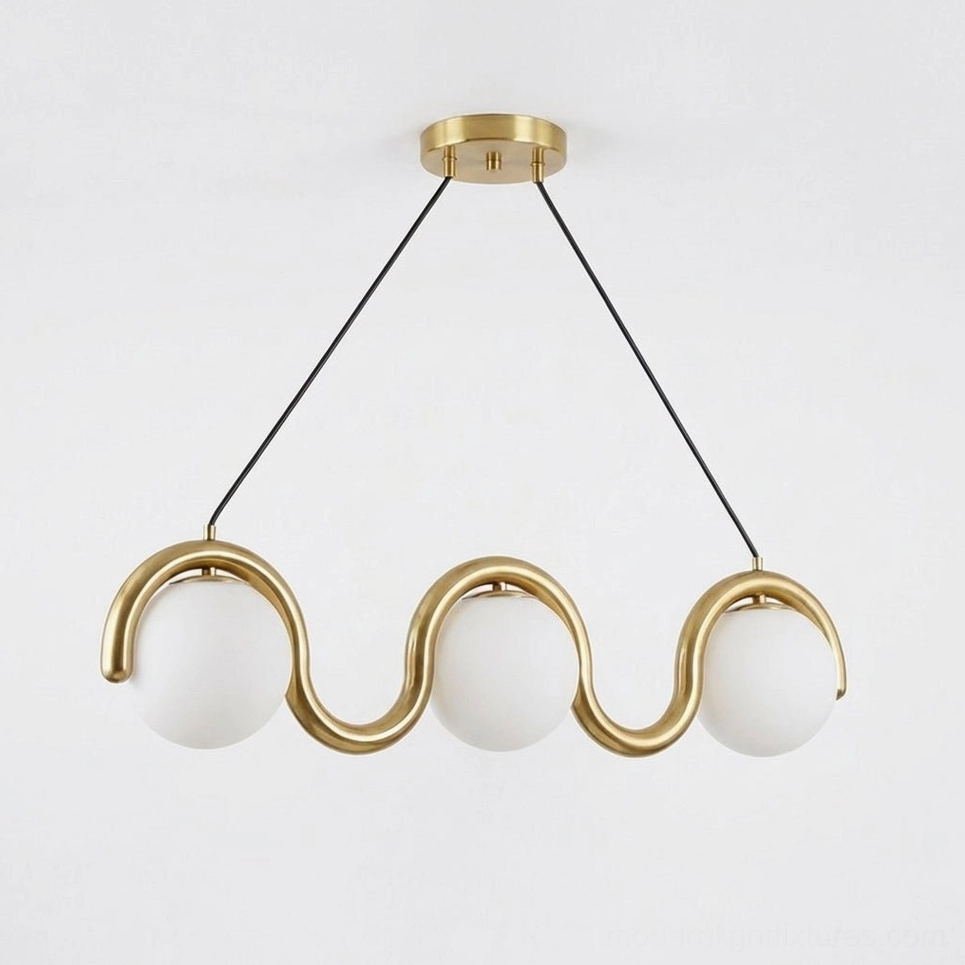 Modern linear wave pendant fixture premium materials brass and frosted glass shades