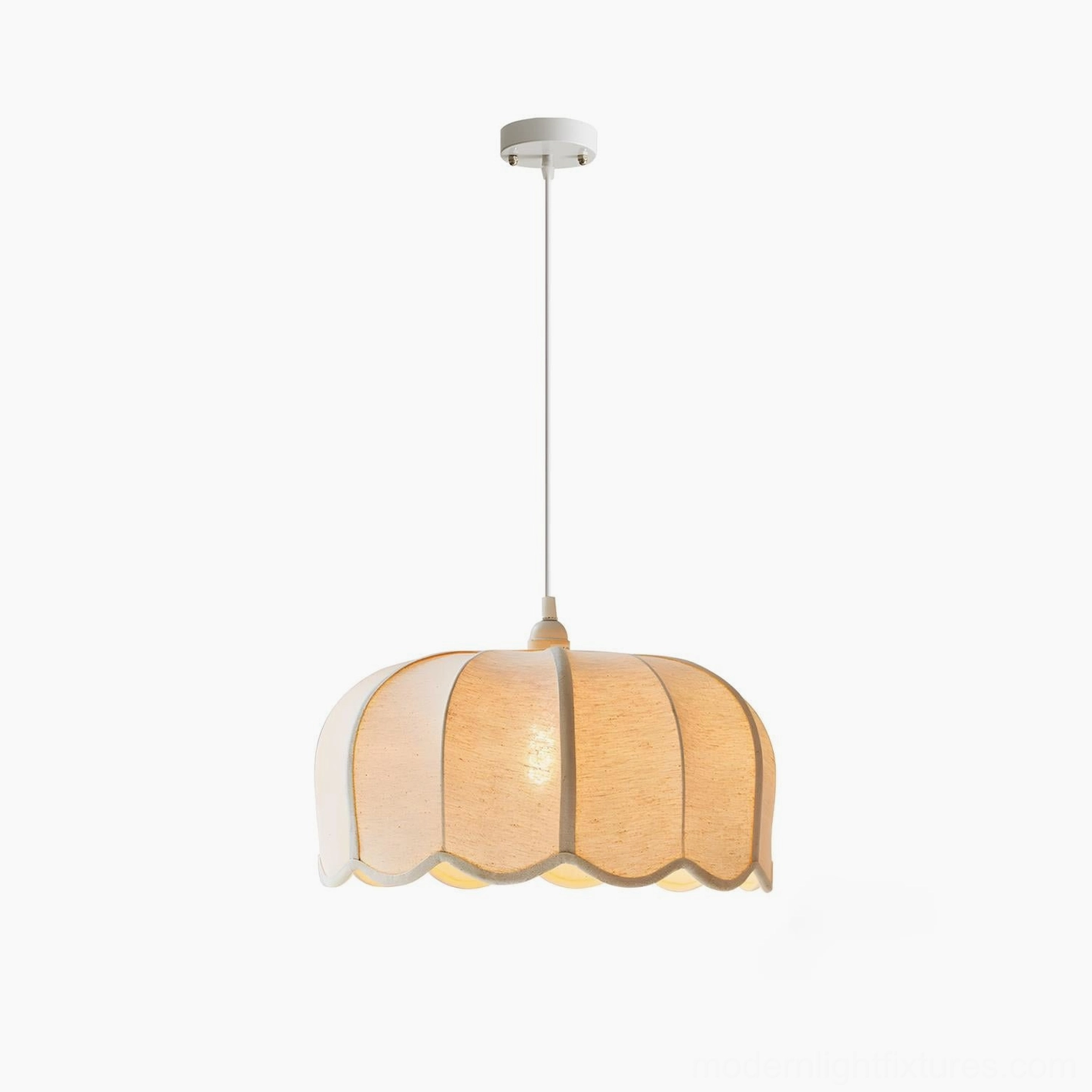 Premium fabric pendant light fixture with scalloped edges creating soft diffused illumination