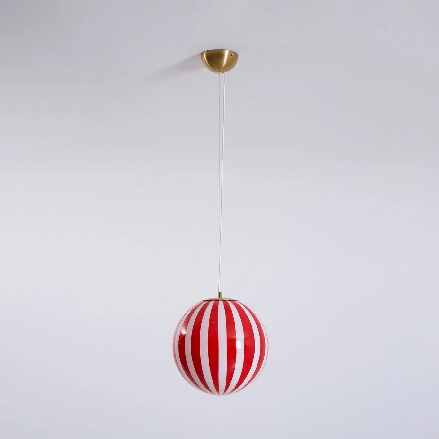 Red striped pendant light featuring premium frosted glass and gold tone hardware