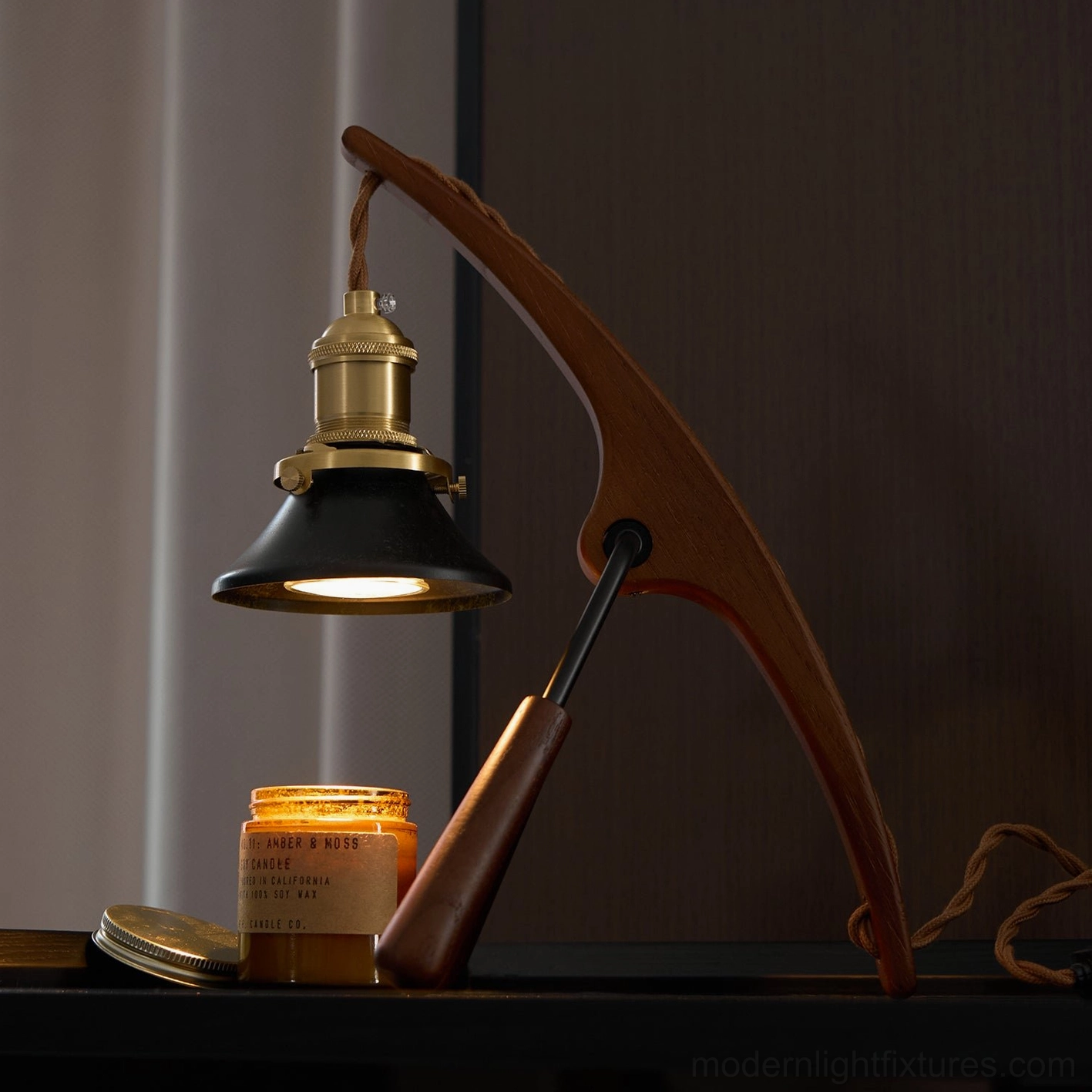 Premium black walnut mantis candle warmer lamp, artisanal craftsmanship and modern functionality