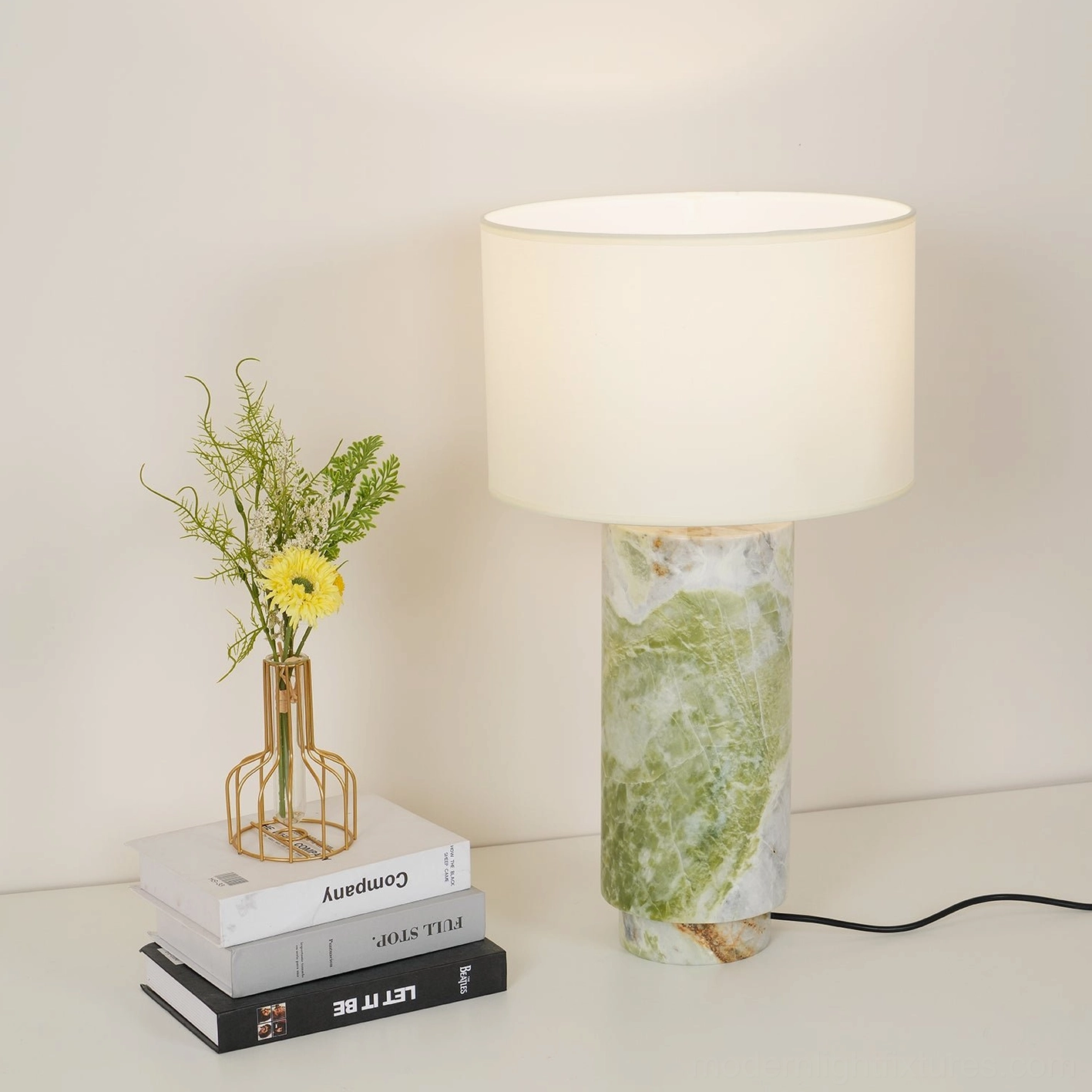 Premium natural marble table lamp with fabric shade, hand-selected stone base for luxury home lighting
