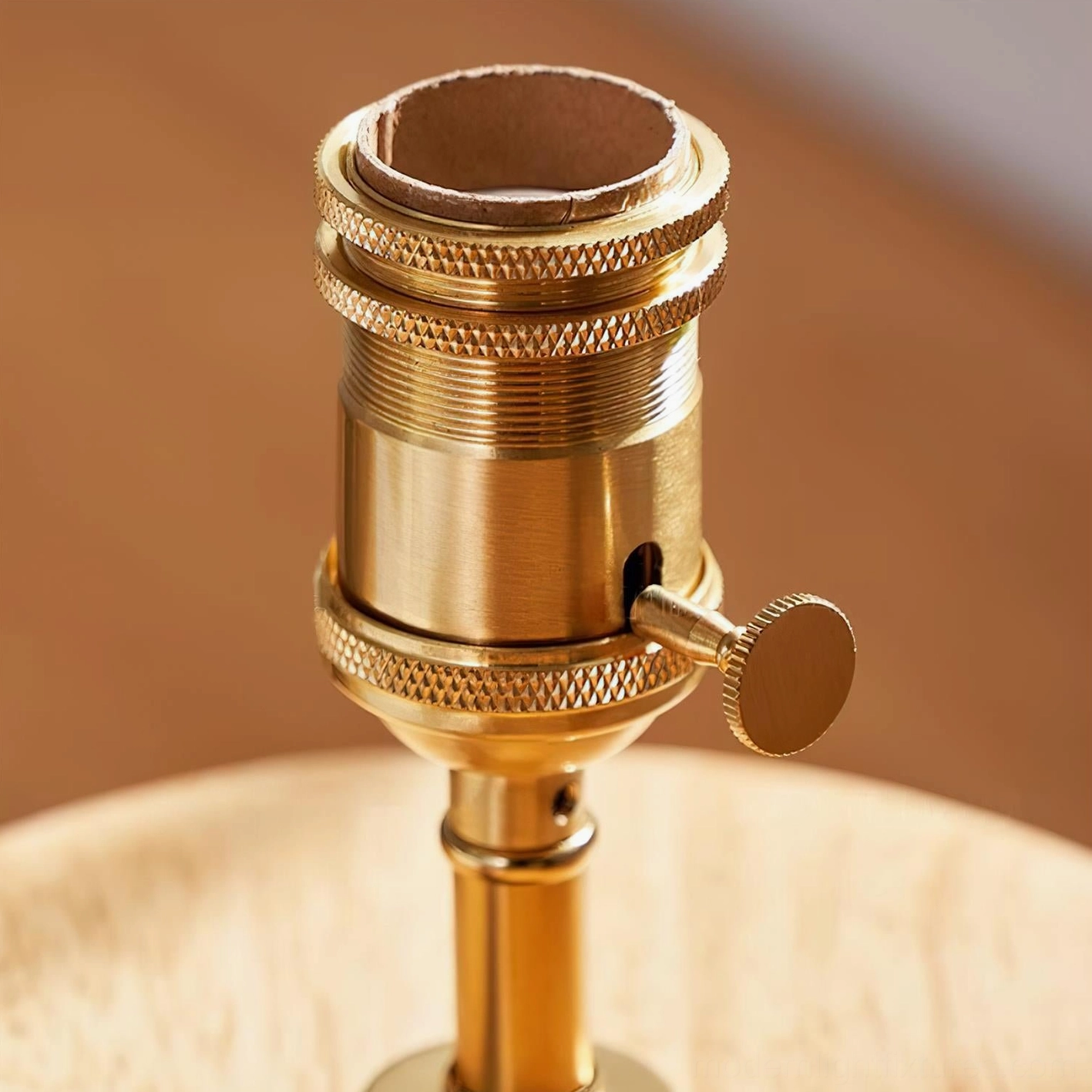 Premium wood ring construction table lamp natural finish brass detailing modern Scandinavian lighting