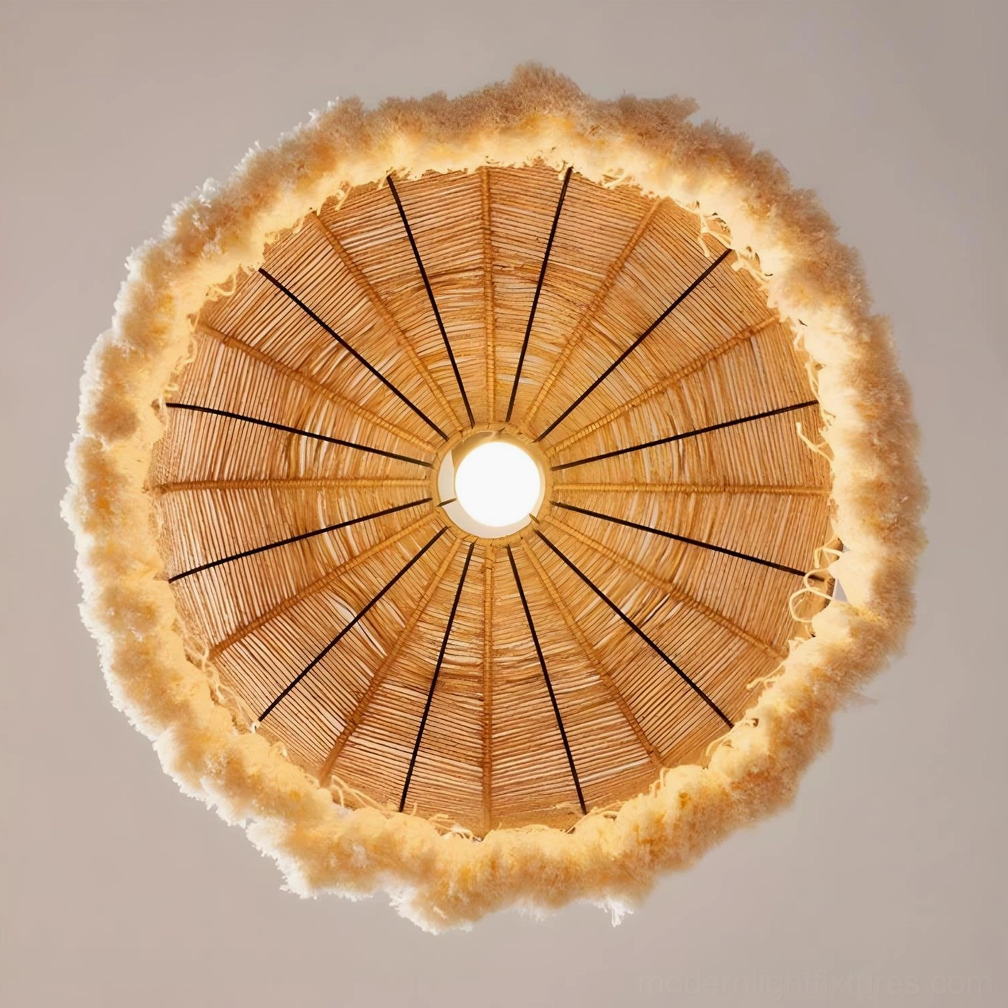Premium woven rattan pendant light featuring natural hemp construction and elegant tassel fringe decoration
