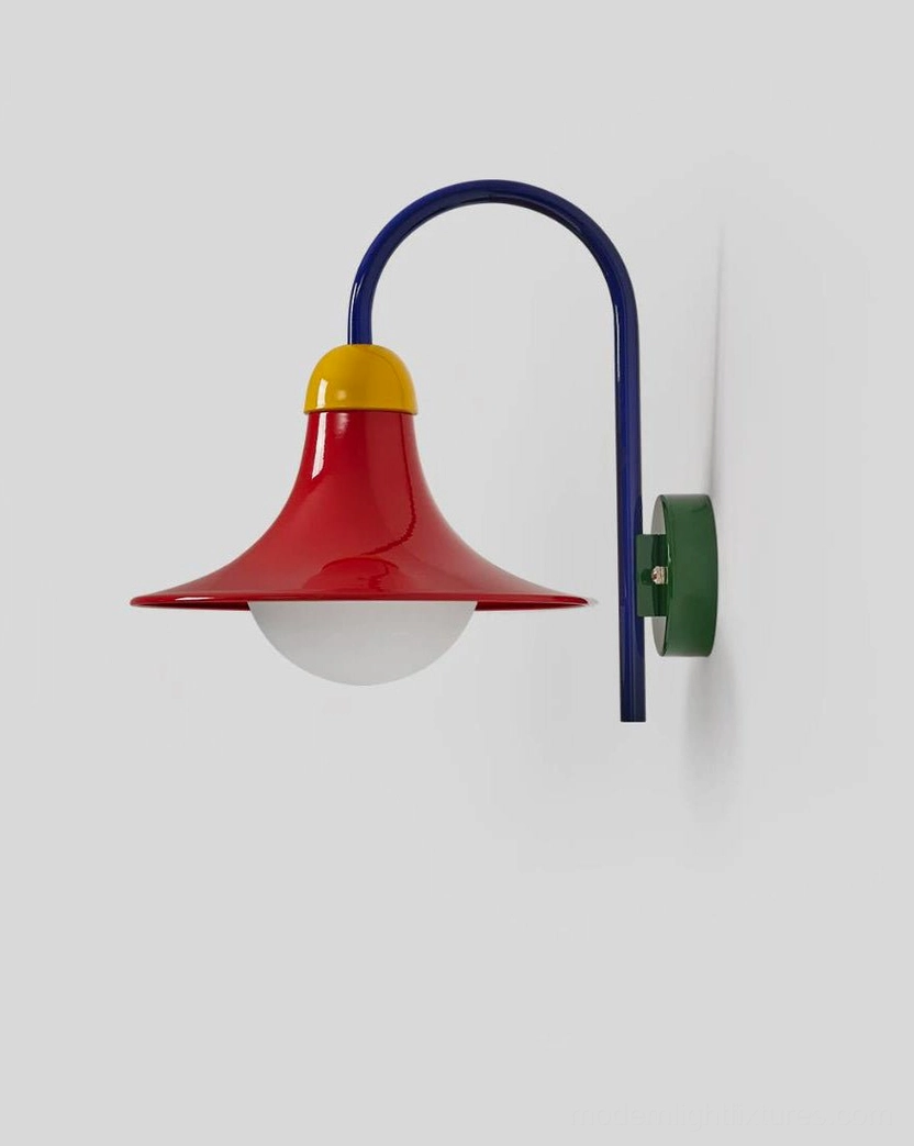 Primora colorblock wall sconce demonstrating Memphis Design aesthetic with playful geometric forms and vibrant hues