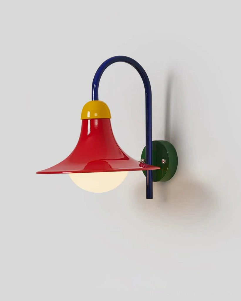Contemporary wall-mounted light fixture showing positioning flexibility with arched arm design for directional illumination