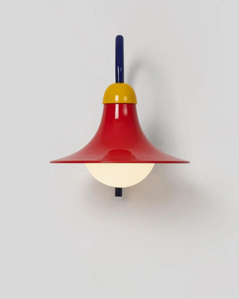 Bold retro wall sconce creating inviting ambient light in eclectic bohemian interior design setting