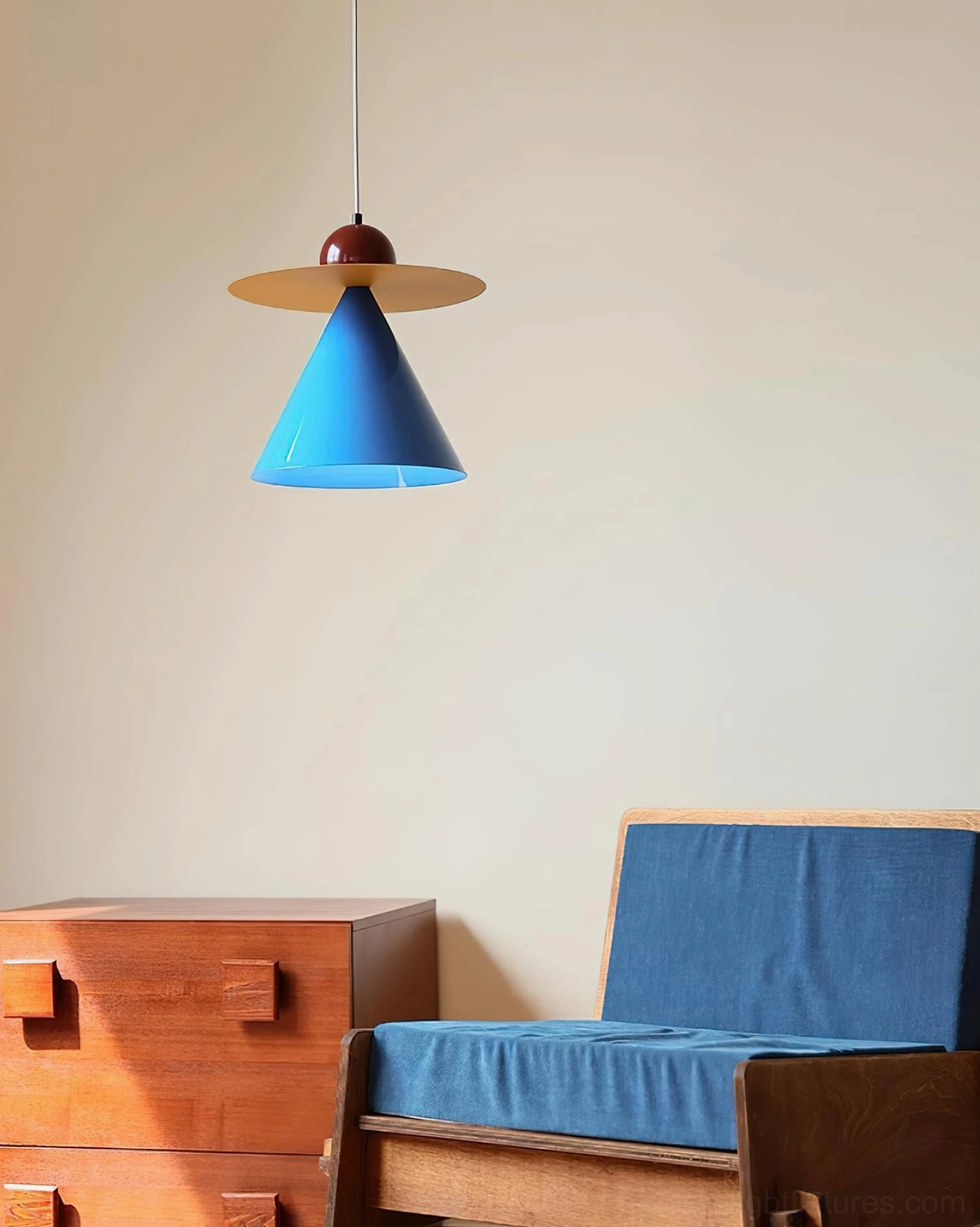 Modern color-block pendant light with red yellow blue geometric shapes contemporary style