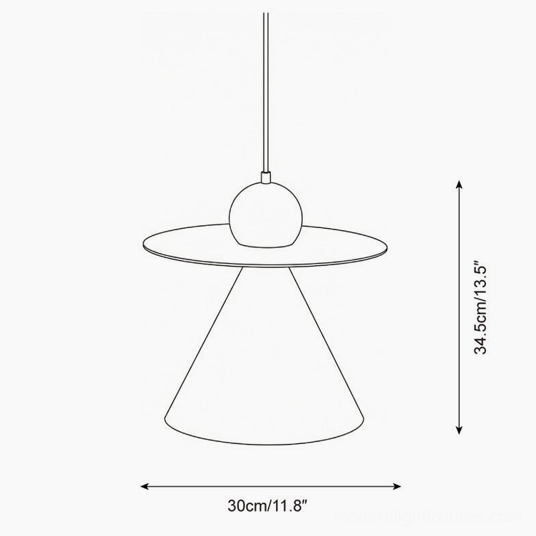 Prisma Play pendant light technical schematic with dimensions and design specifications