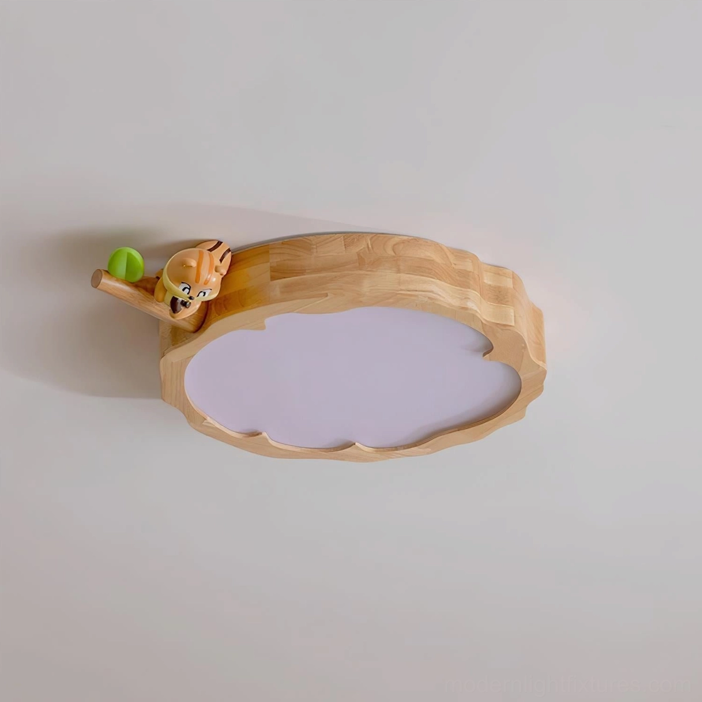 Product photography of handcrafted animal ceiling light fixture against neutral background