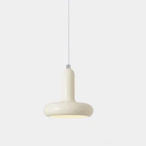 Puck modern pendant light - minimalist mushroom dome ceiling lamp in matte white finish, front studio view