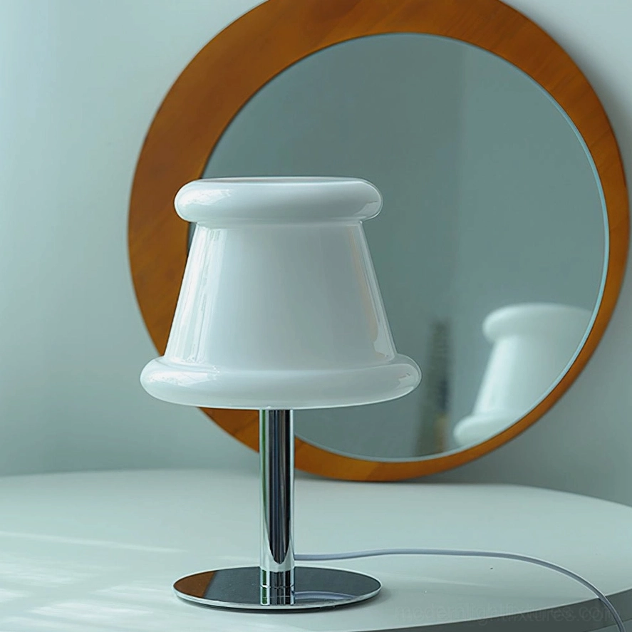 Pudding table lamp functioning as home office desk lamp providing soft focused task illumination for work