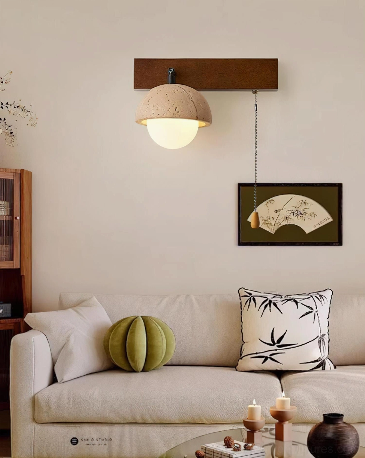 Travertine wall lamp with vintage pull-chain mechanism - functional design heritage