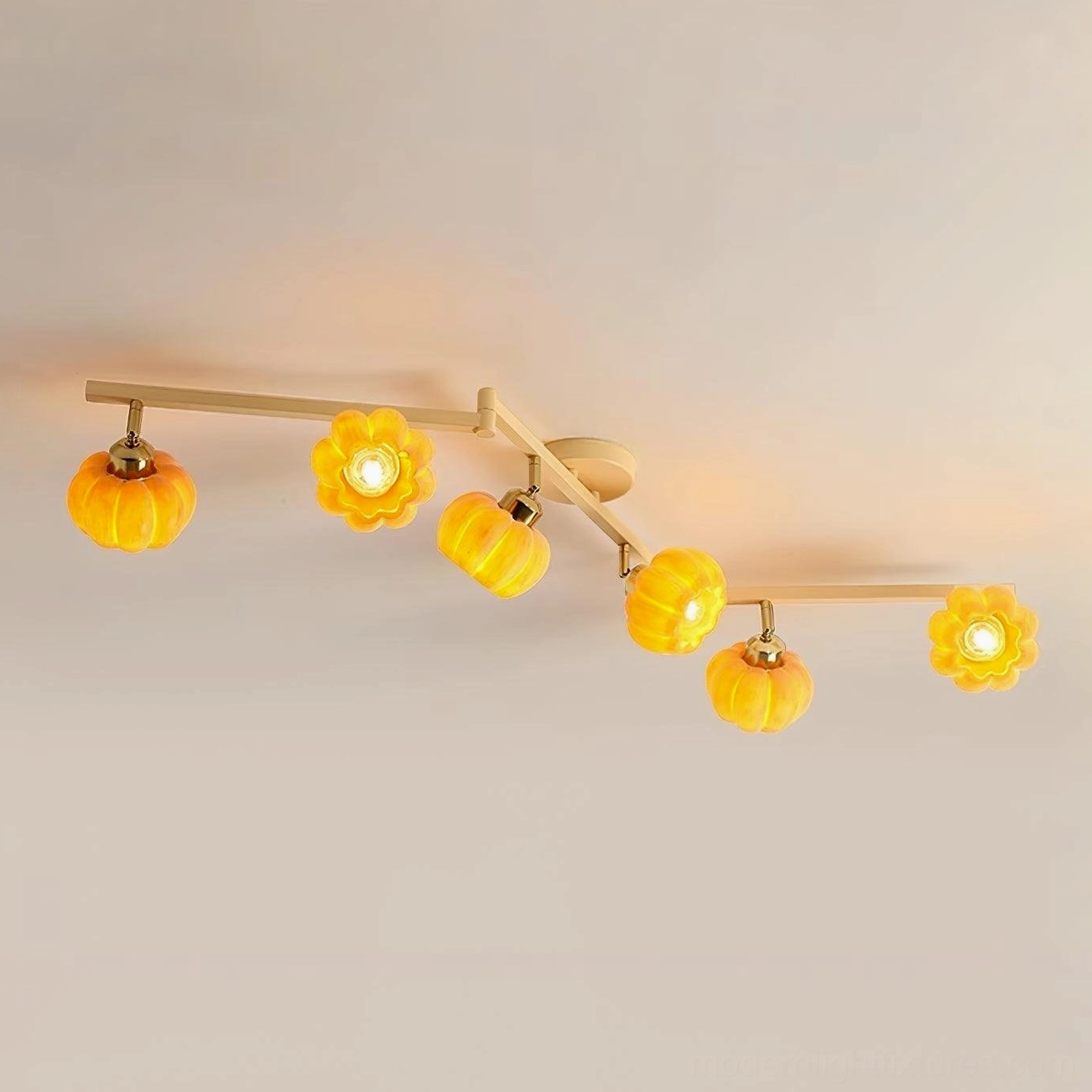 Statement 130cm pumpkin ceiling light fixture, luxury 7-head multi-directional design, high-end residential and retail