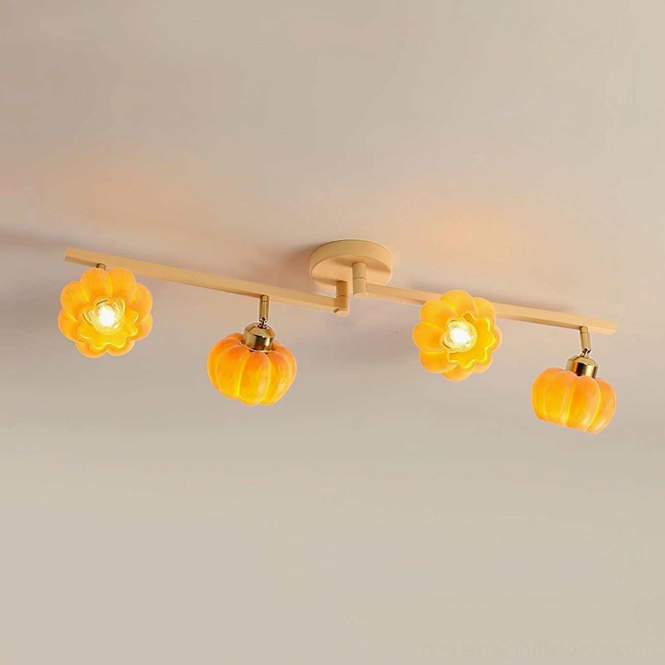 Large 89cm pumpkin glass ceiling lamp, multi-head branch design, living room and open space ambient lighting