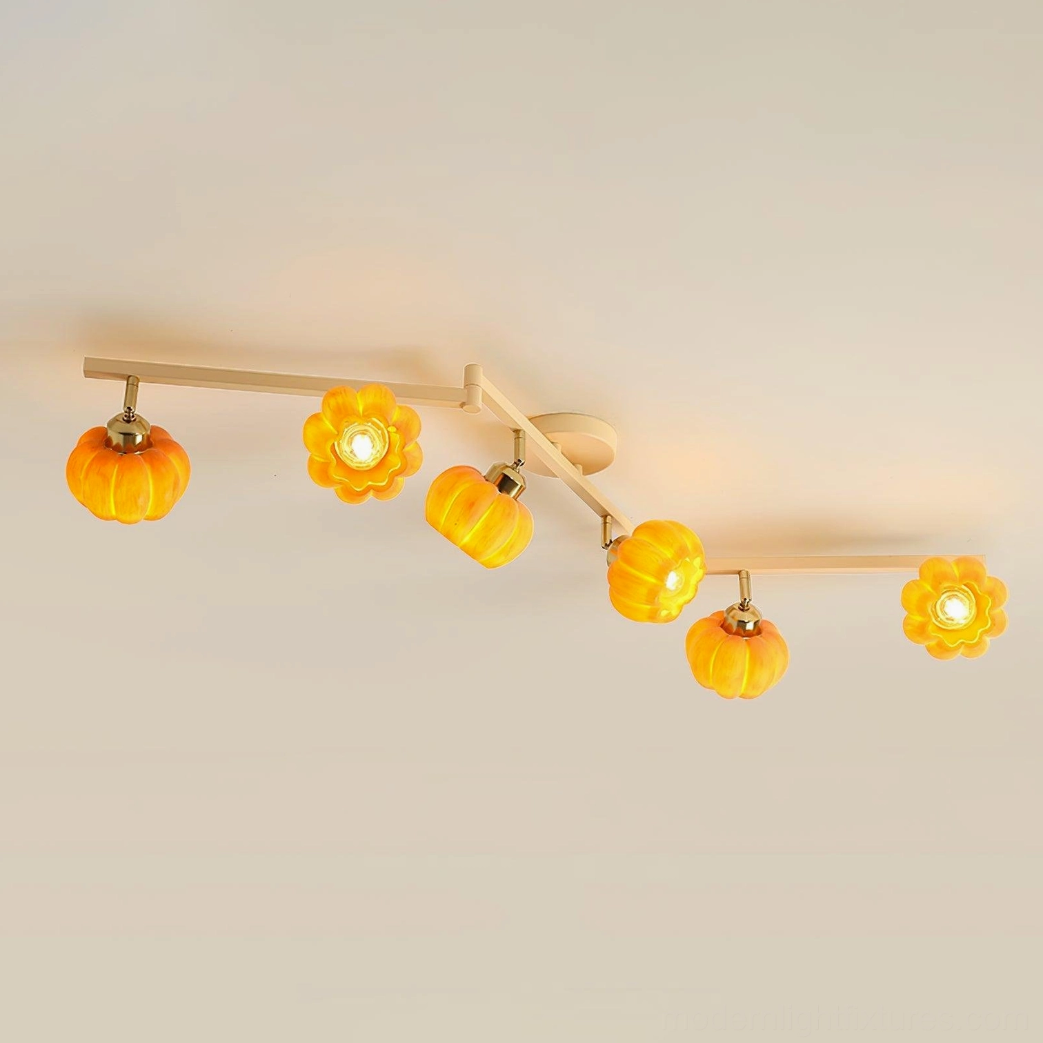 Contemporary pumpkin ceiling light fixture in Scandinavian modern interior, minimalist home decor setting