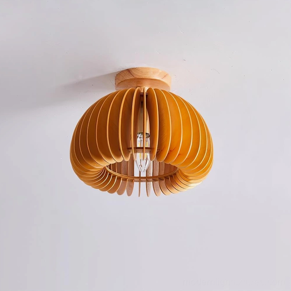 Standard pumpkin wood ceiling light fixture showing balanced proportions for typical rooms