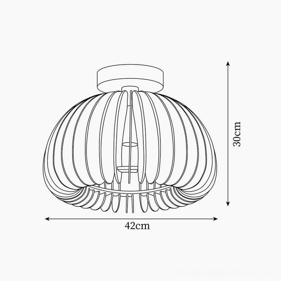 Technical specifications diagram of pumpkin ceiling light fixture with size measurements