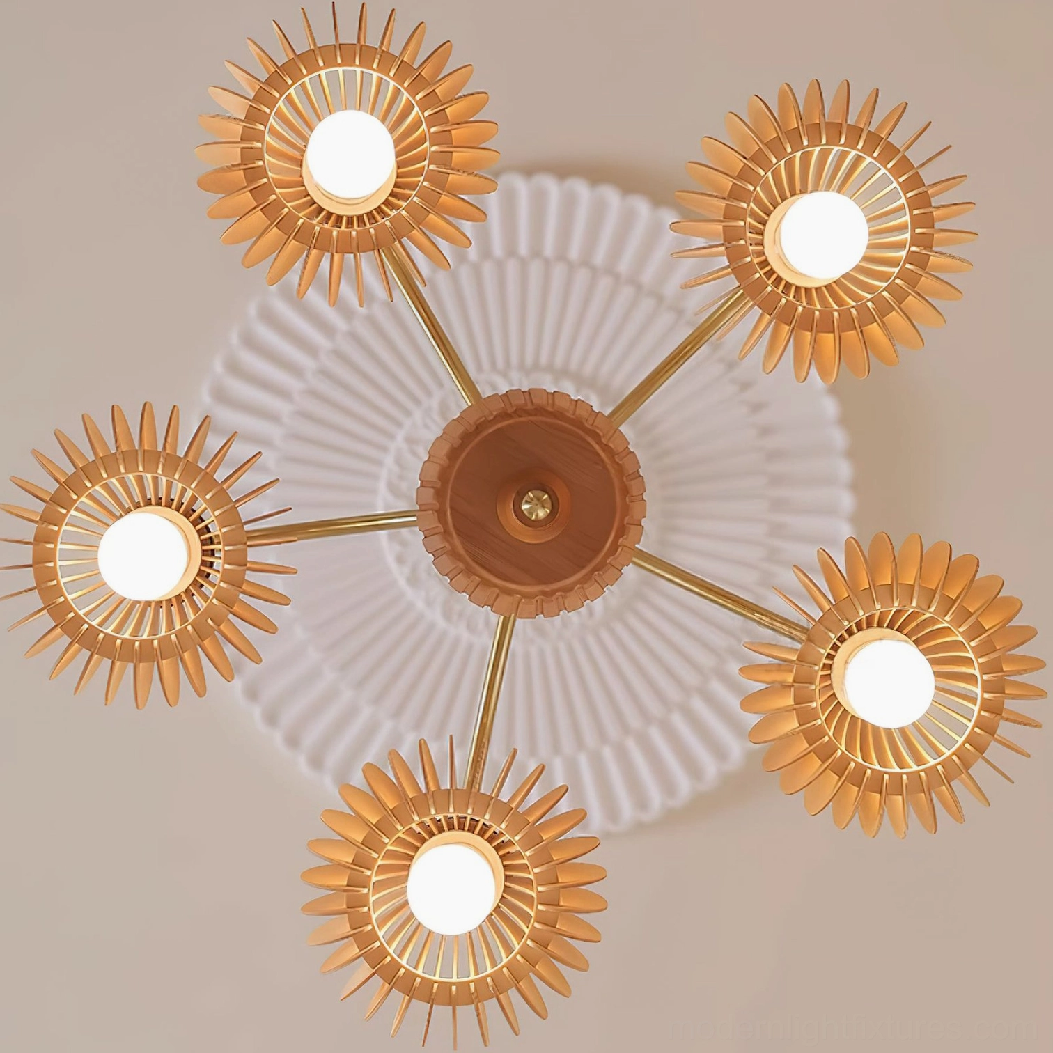 Pumpkin chandelier creating warm ambient light with ribbed glass shade diffusion