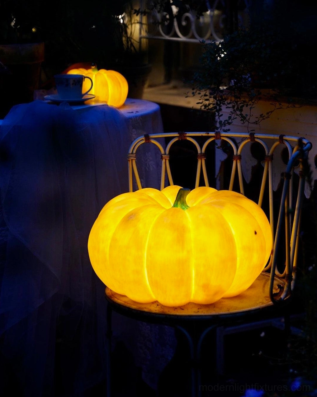 Pumpkin table lamp covered patio pergola installation protected outdoor space