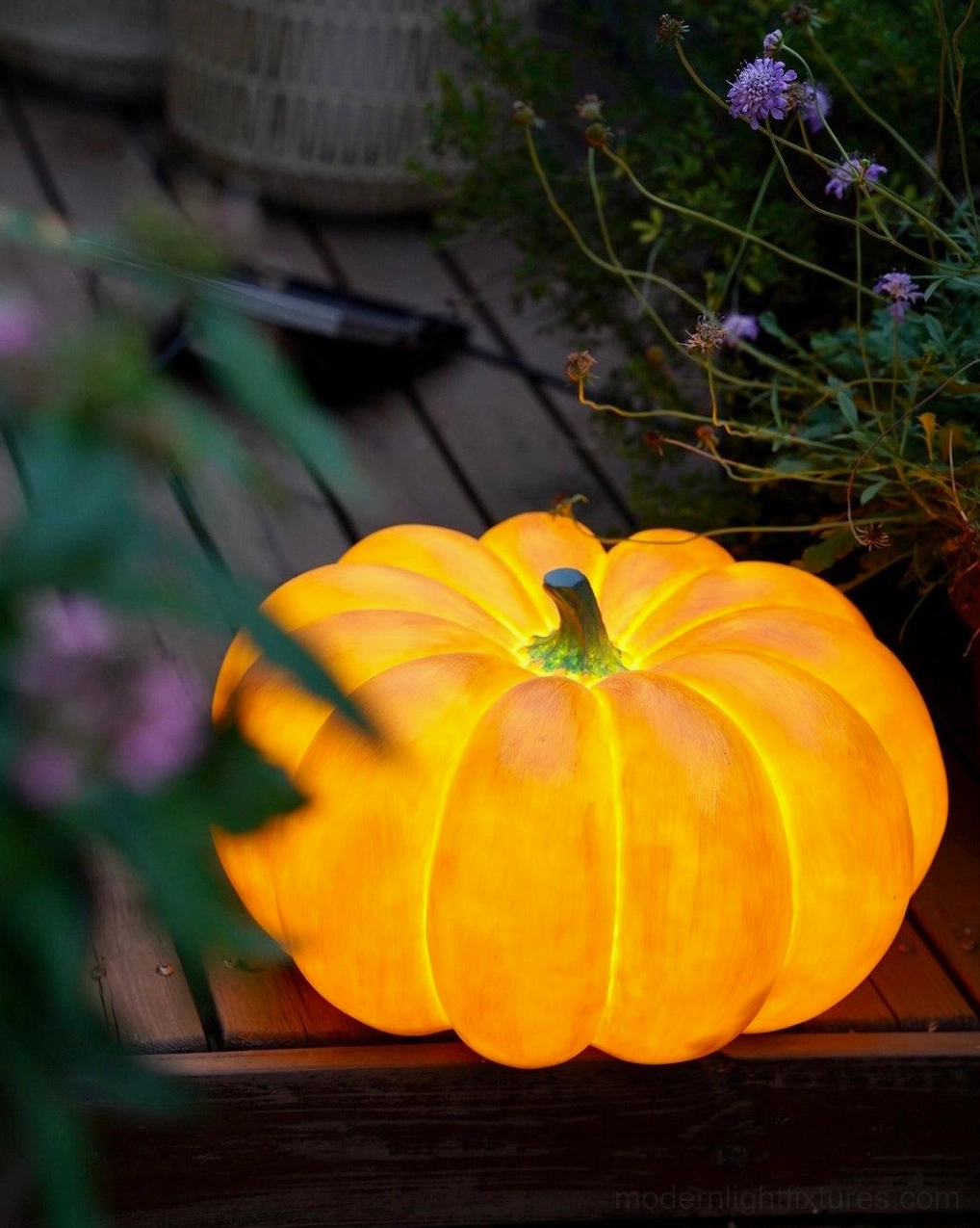 Large pumpkin table lamp outdoor garden pergola landscape ambient setting