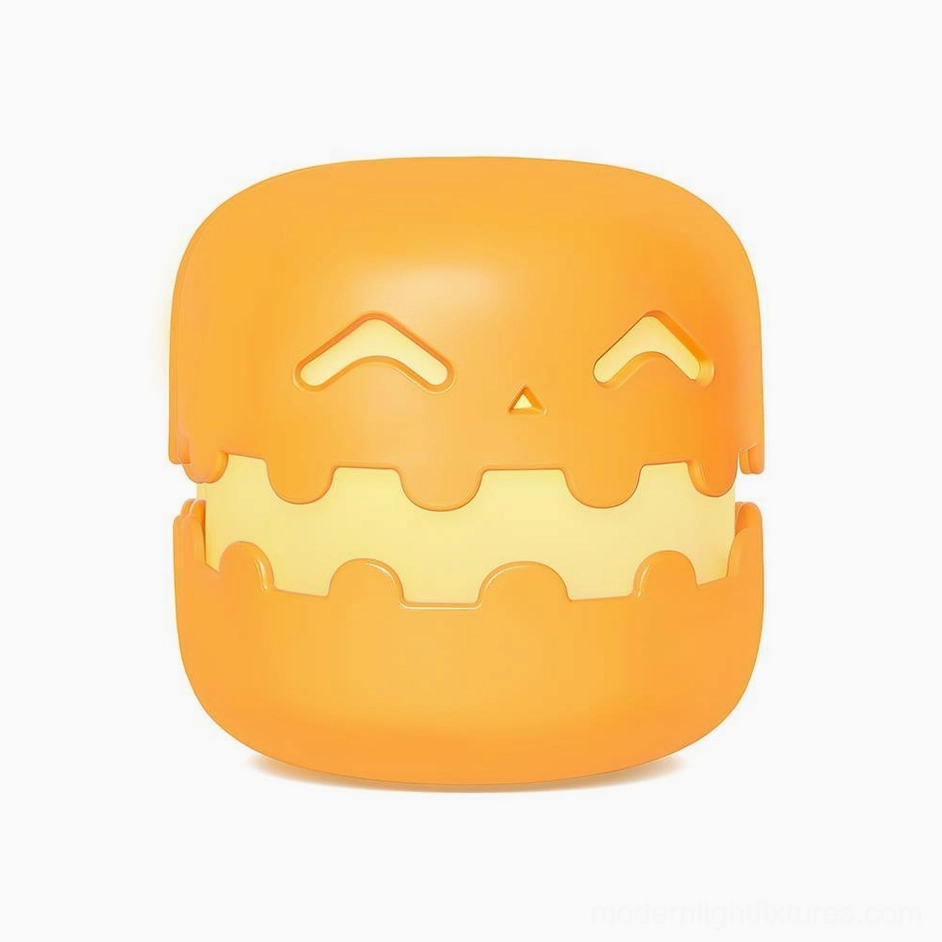 Pumpkin table lamp Model A with wide-eyed surprised expression design