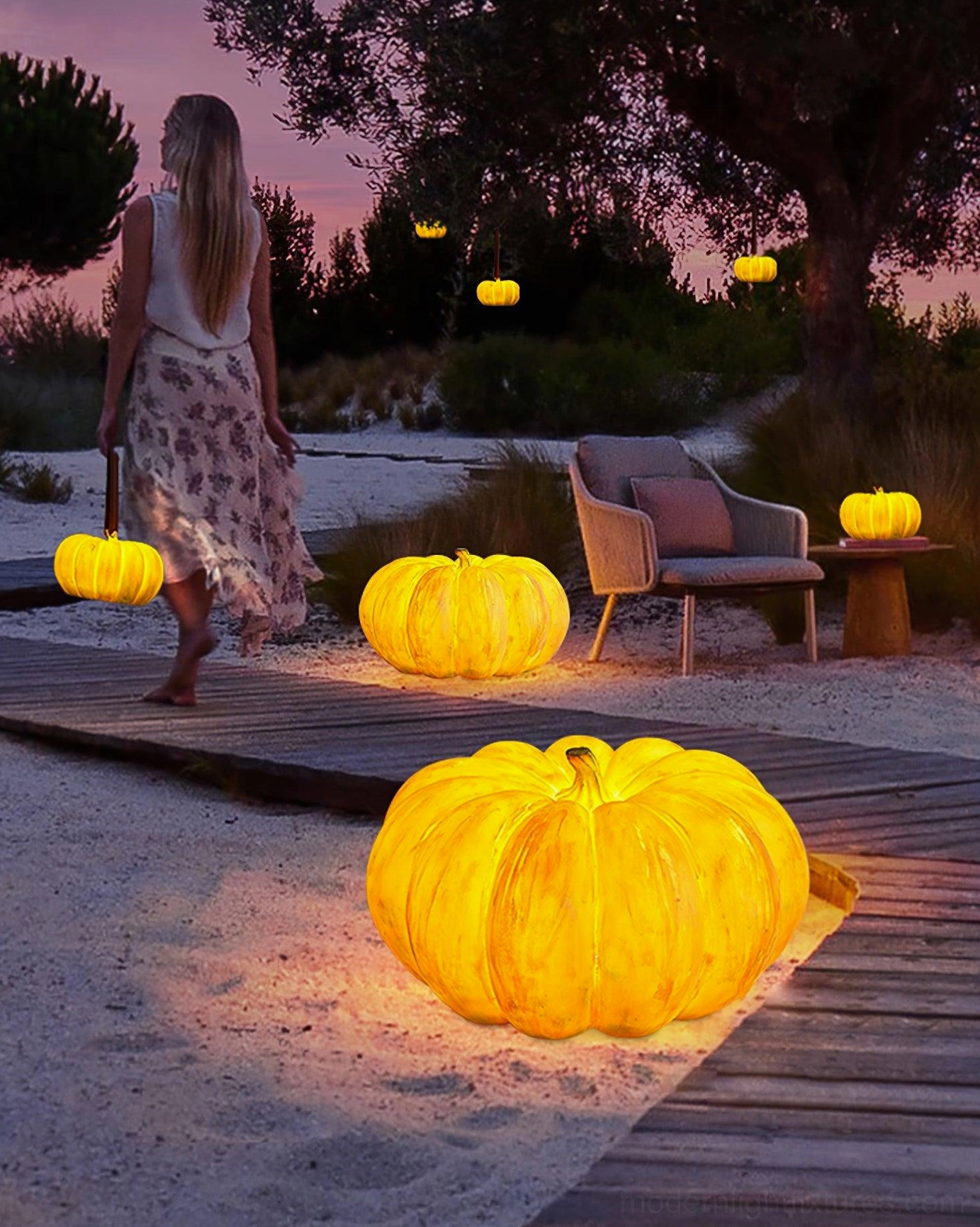 Pumpkin table lamp detail shot ribbed texture environmental resin construction