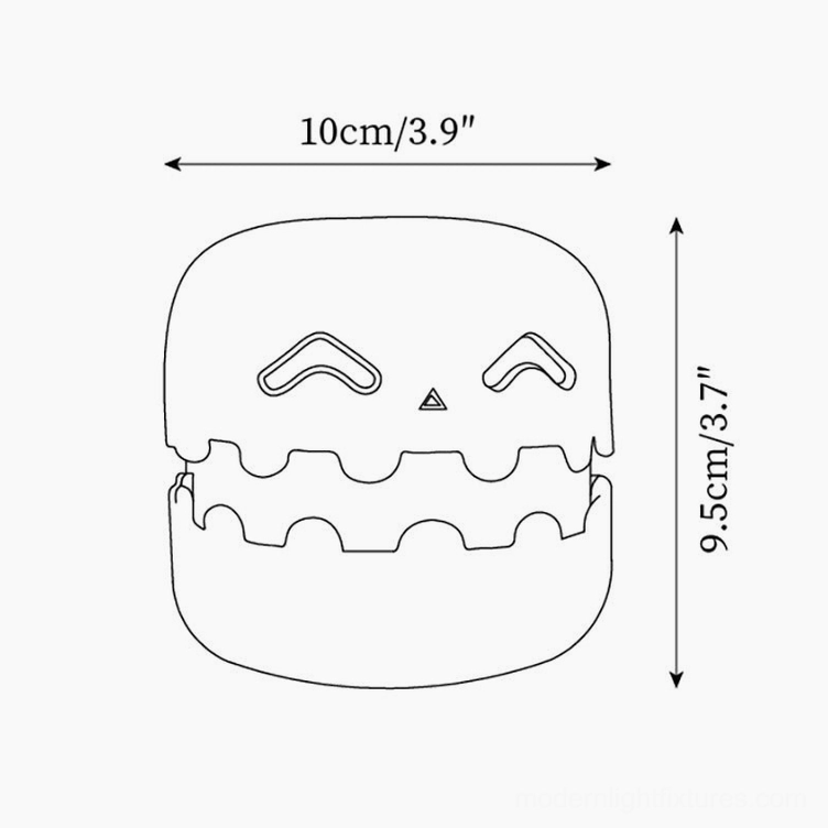 Pumpkin lamp dimension specifications, 10cm diameter x 9.5cm height design schematic