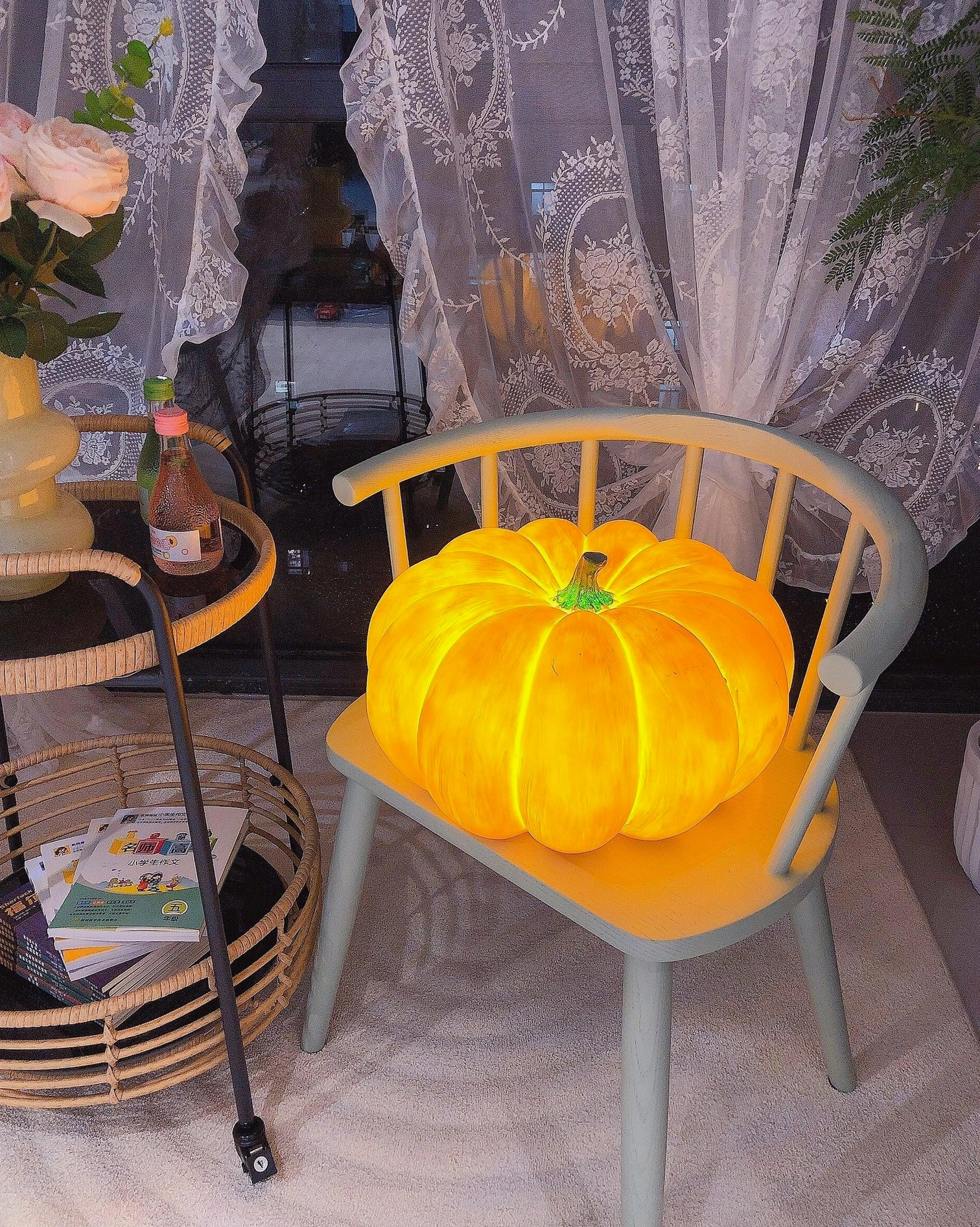 Pumpkin table lamp stone accent rustic farmhouse outdoor garden decor
