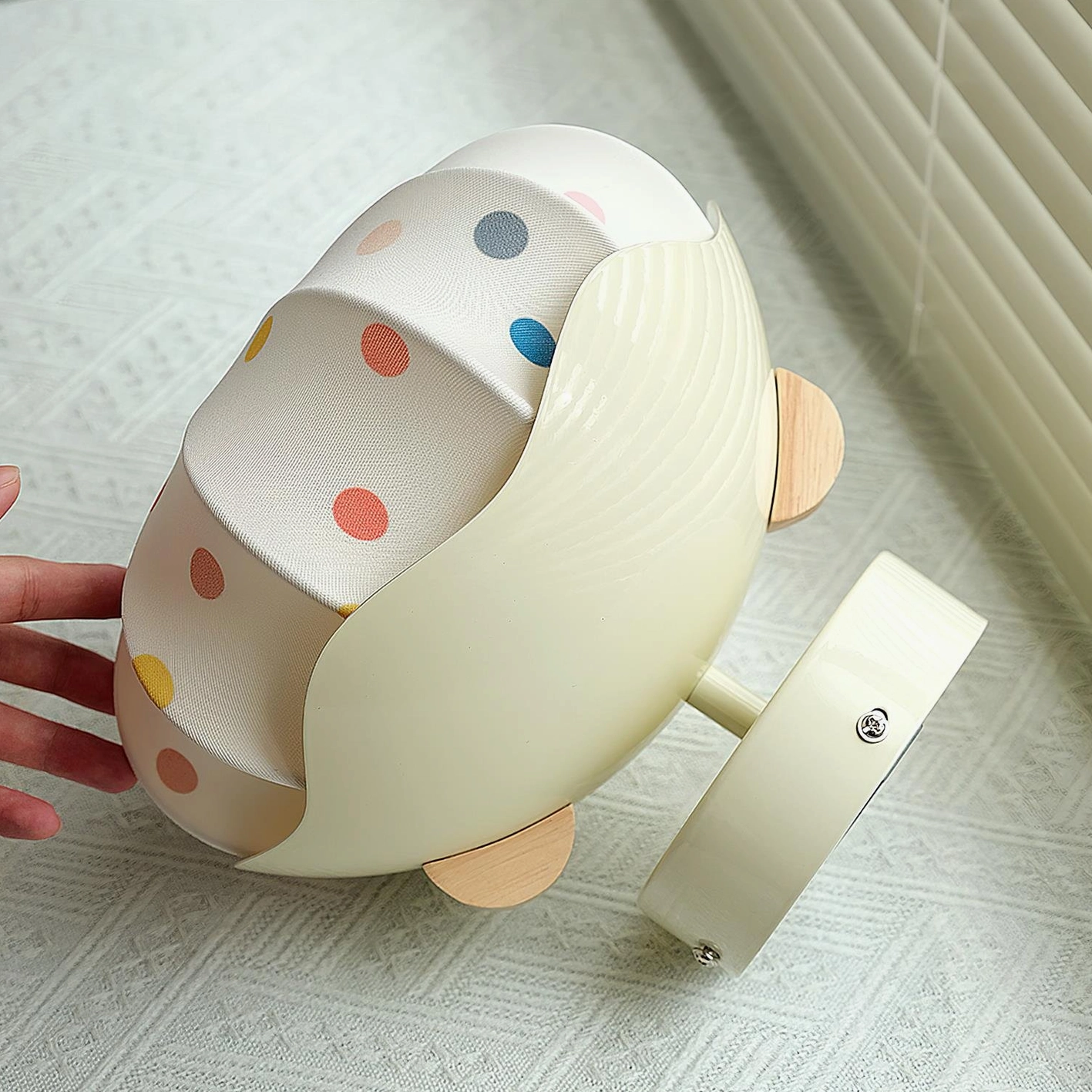 Pumpkin polka dot ceiling lamp nursery fixture with cream and wood color options