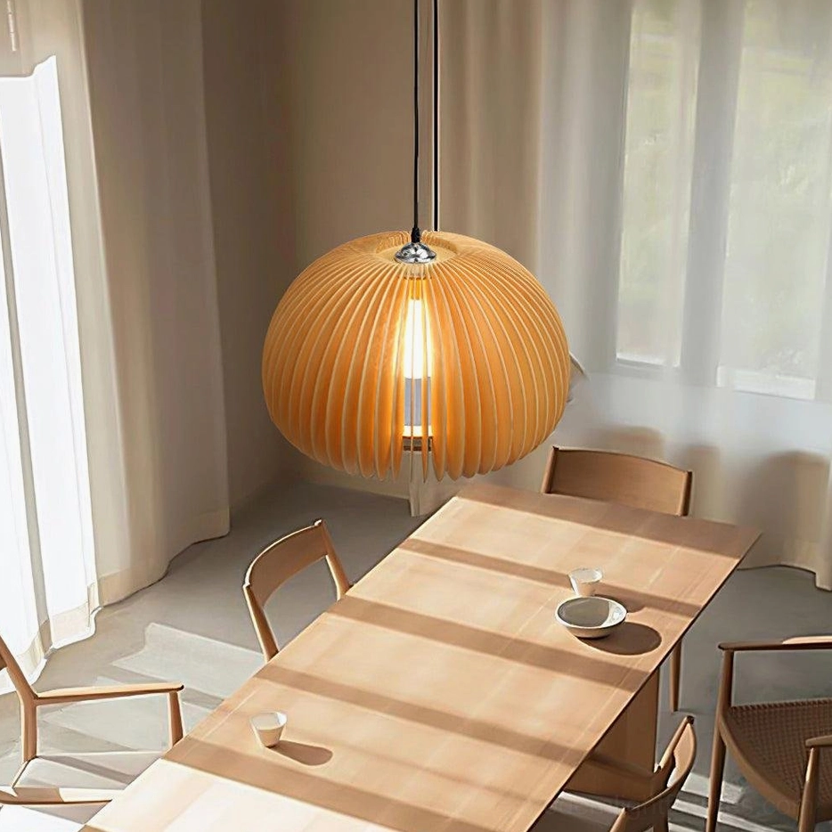 Modern pumpkin wood pendant light in various size options comparison