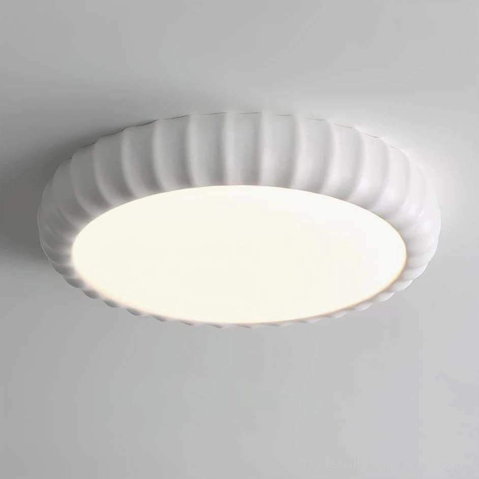 Pure white ribbed ceiling light fixture - minimalist Scandinavian aesthetic design