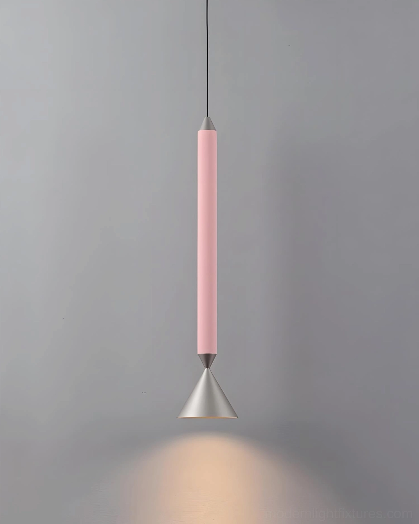 Pylon modern pendant light installation detail showcasing adjustable cord and cone diffuser precision engineering