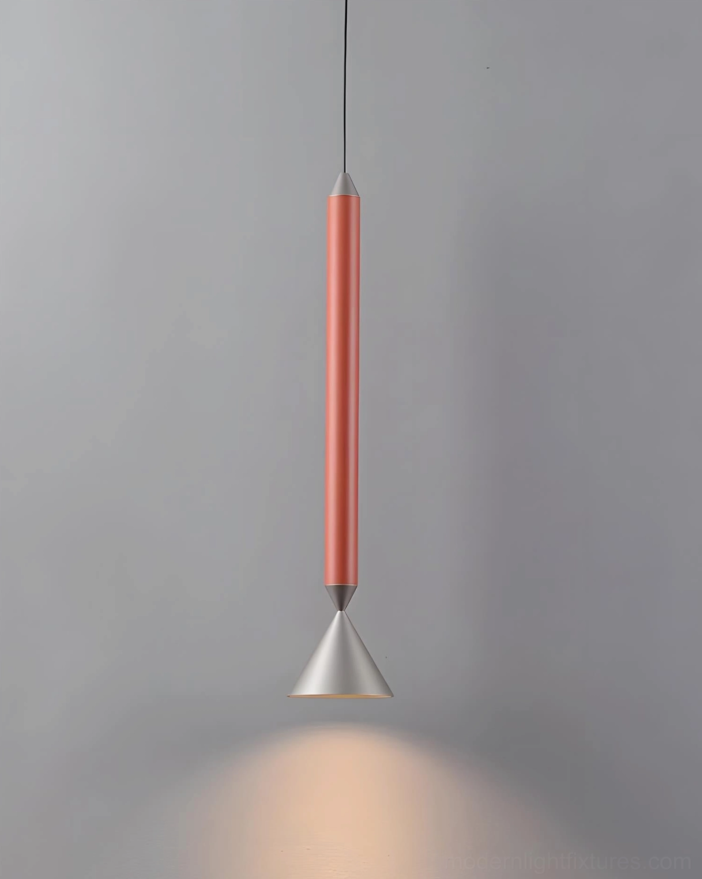 Close-up of Pylon pendant light metallic finish and aluminum shade construction, contemporary design element