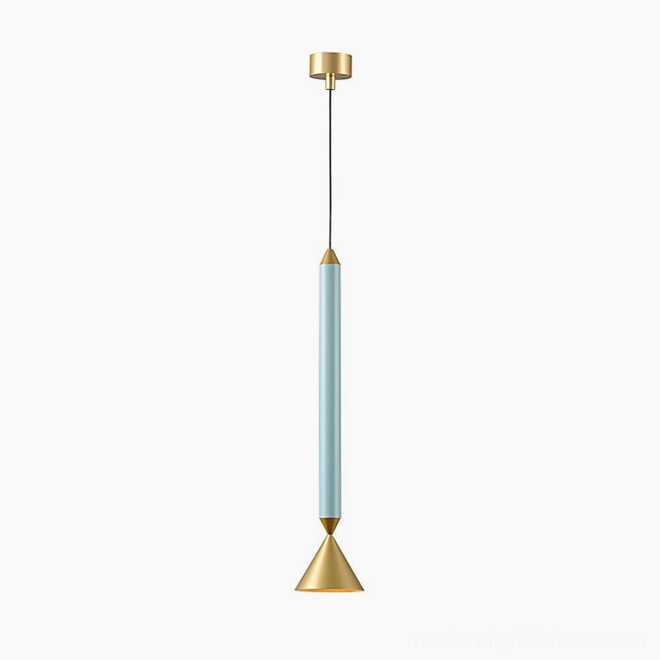 Gold and blue Pylon pendant light combination, two-tone contemporary design on white background