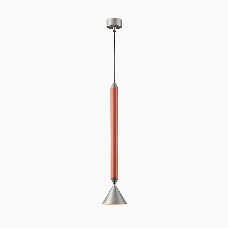 Red accent Pylon pendant light with chrome base, modern minimalist cylindrical pendant fixture