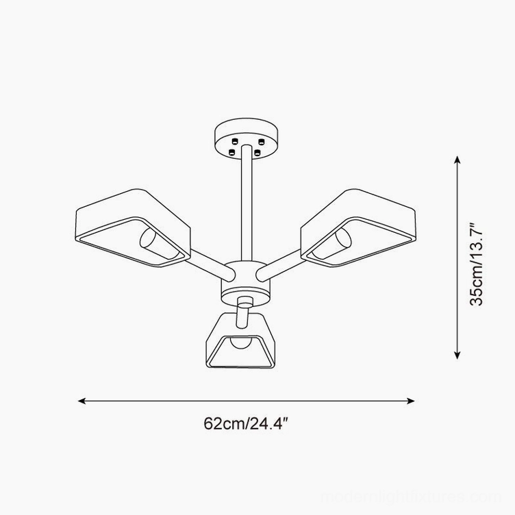 5-head Quadra travertine chandelier technical schematic showing 62cm width and 35cm height dimensions