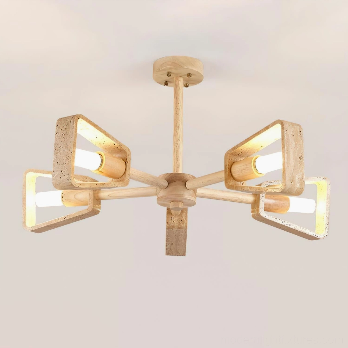 Quadra travertine chandelier contemporary pendant showcasing wood and stone combination