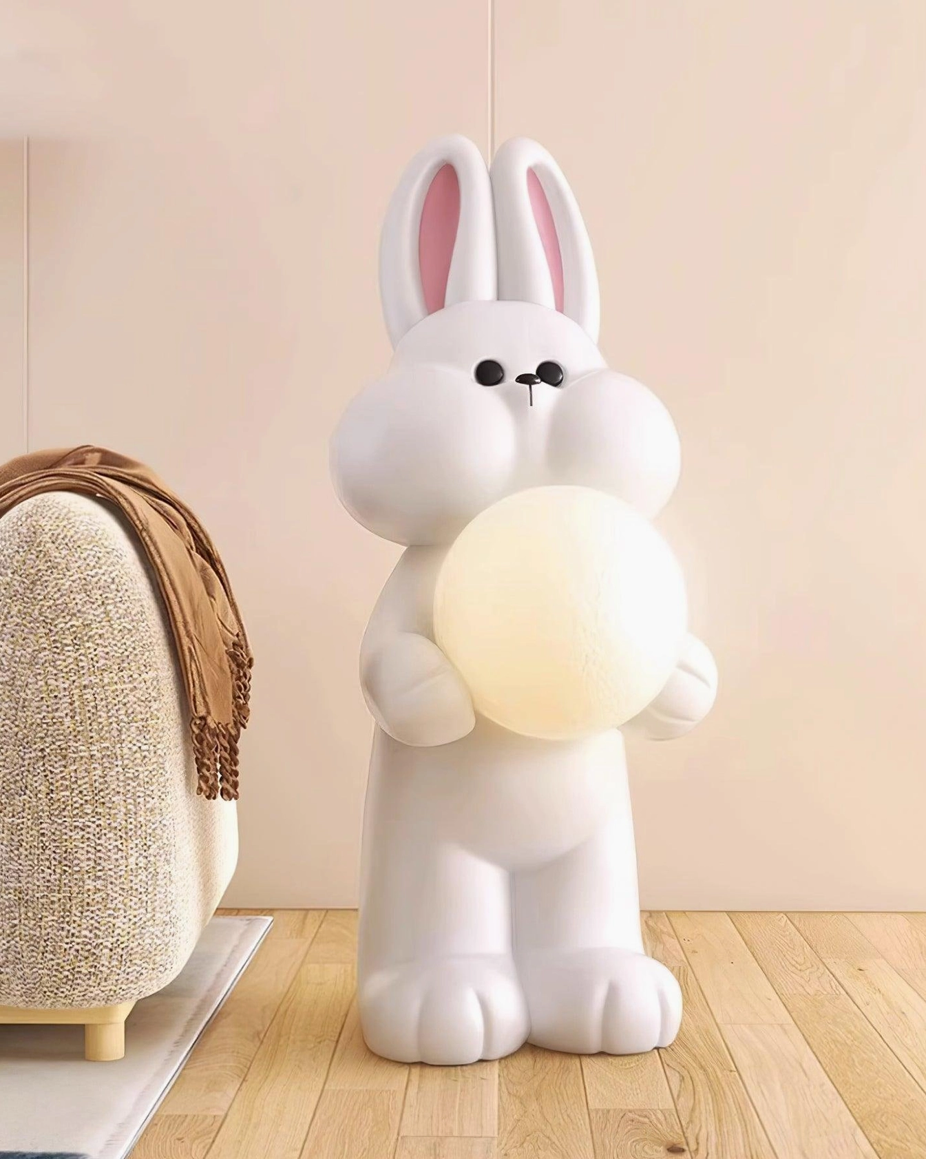 Cute animal floor lamp rabbit design complementing bohemian eclectic interior decorating style