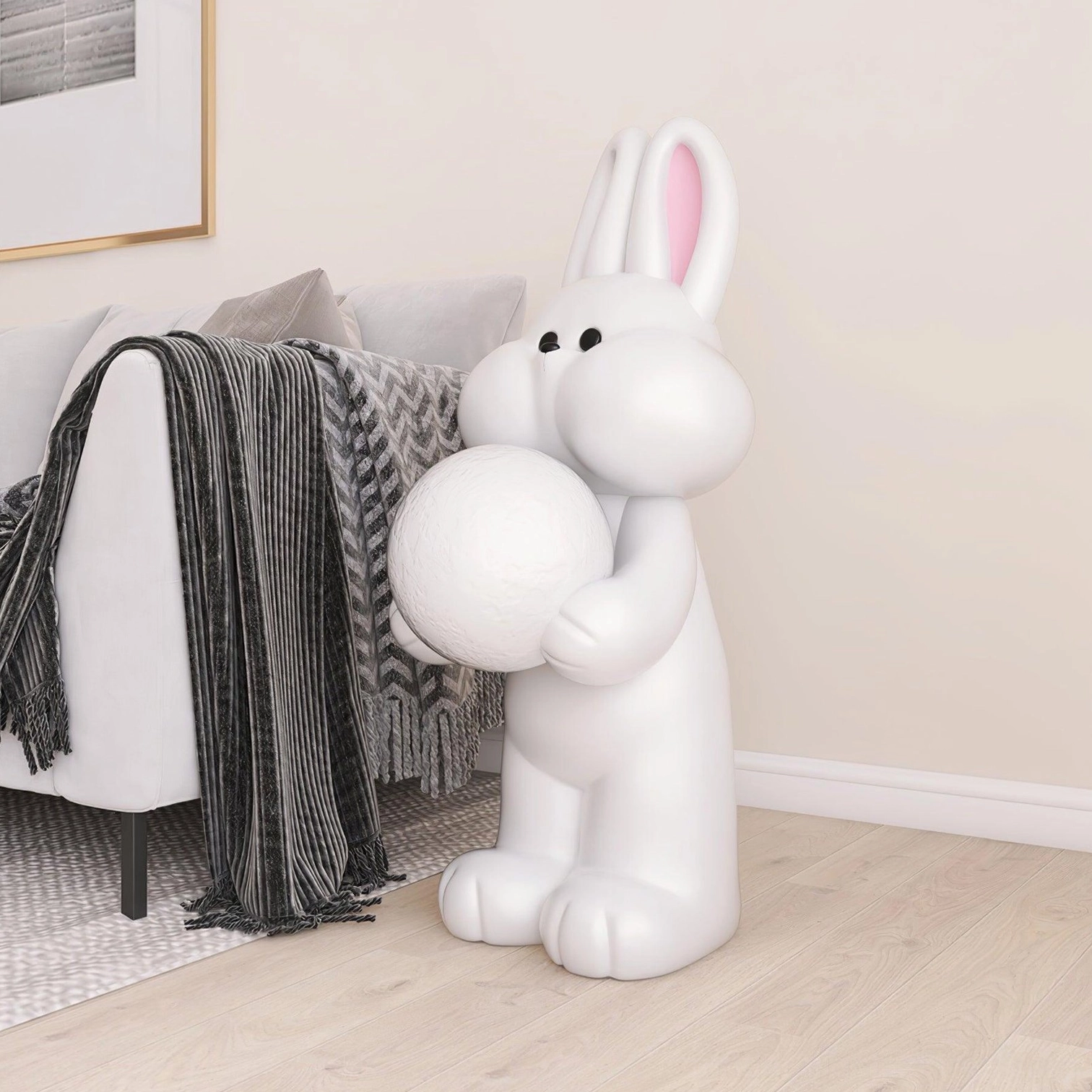 Rabbit floor lamp with three-color changing LED system warm white cool white warm yellow modes