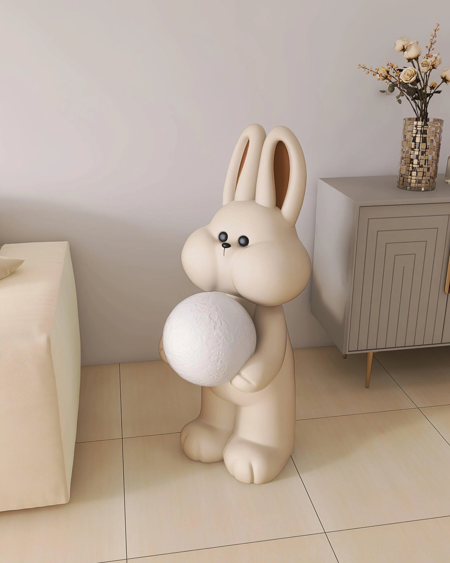 Rabbit floor lamp foot switch and USB charging port built-in base modern convenient features