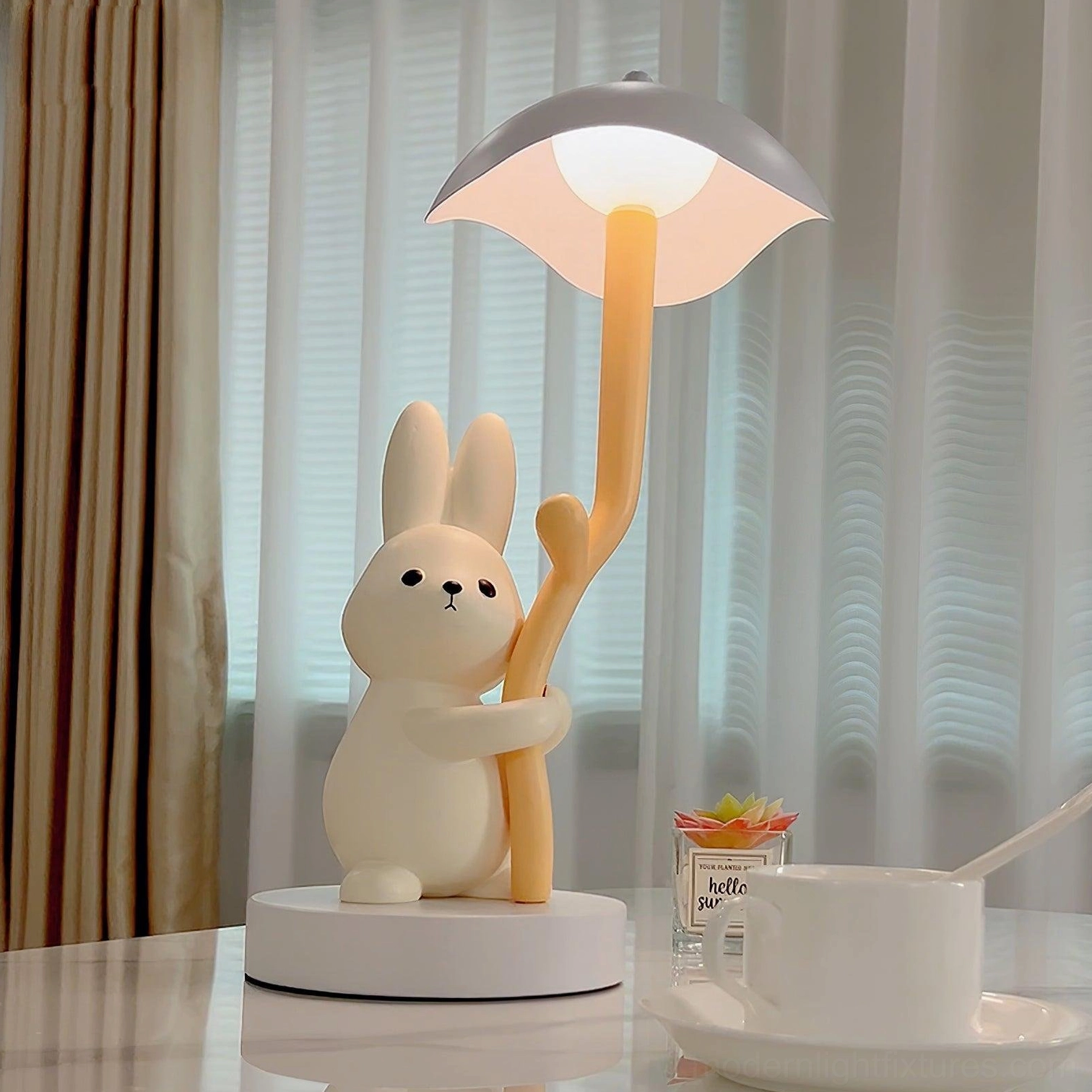 Rabbit hug table lamp child bedroom nursery soft warm ambient lighting