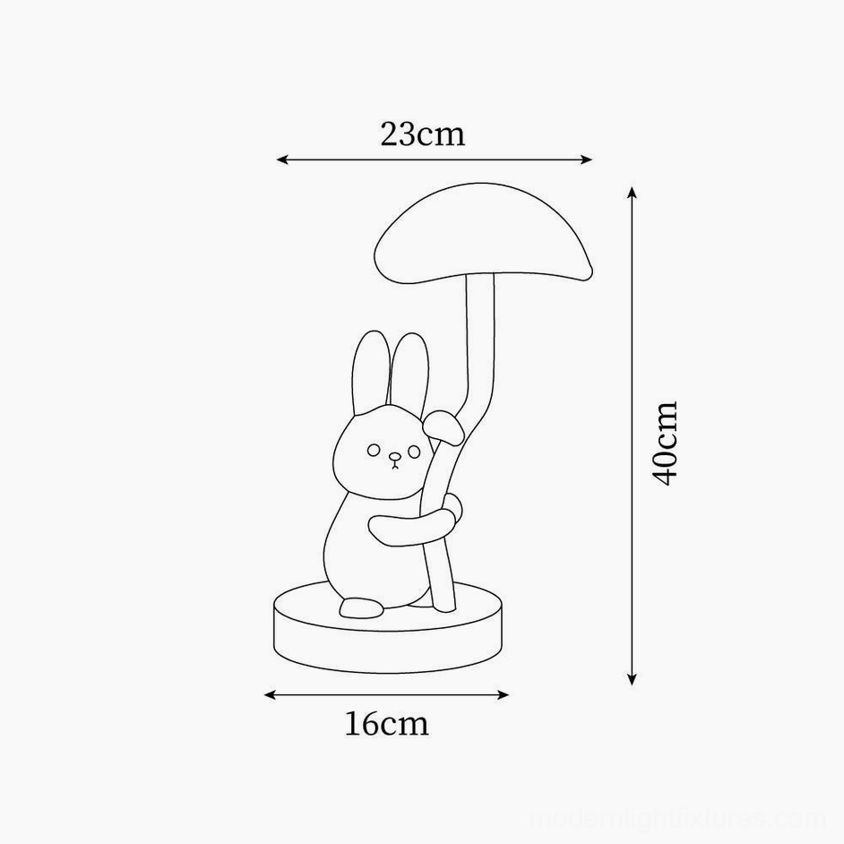 Dimension schematic of rabbit hug LED lamp showing diameter and height measurements