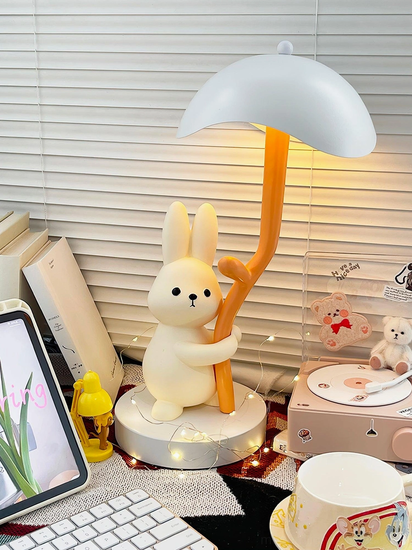 Rabbit hug table lamp paired with Scandinavian design furniture and accessories