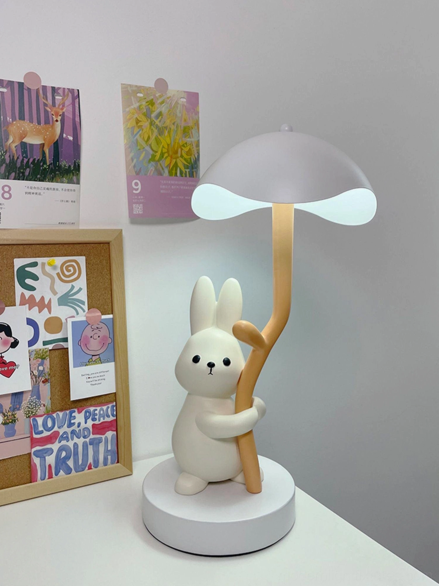 Rabbit hug table lamp three-color changing LED light modes display