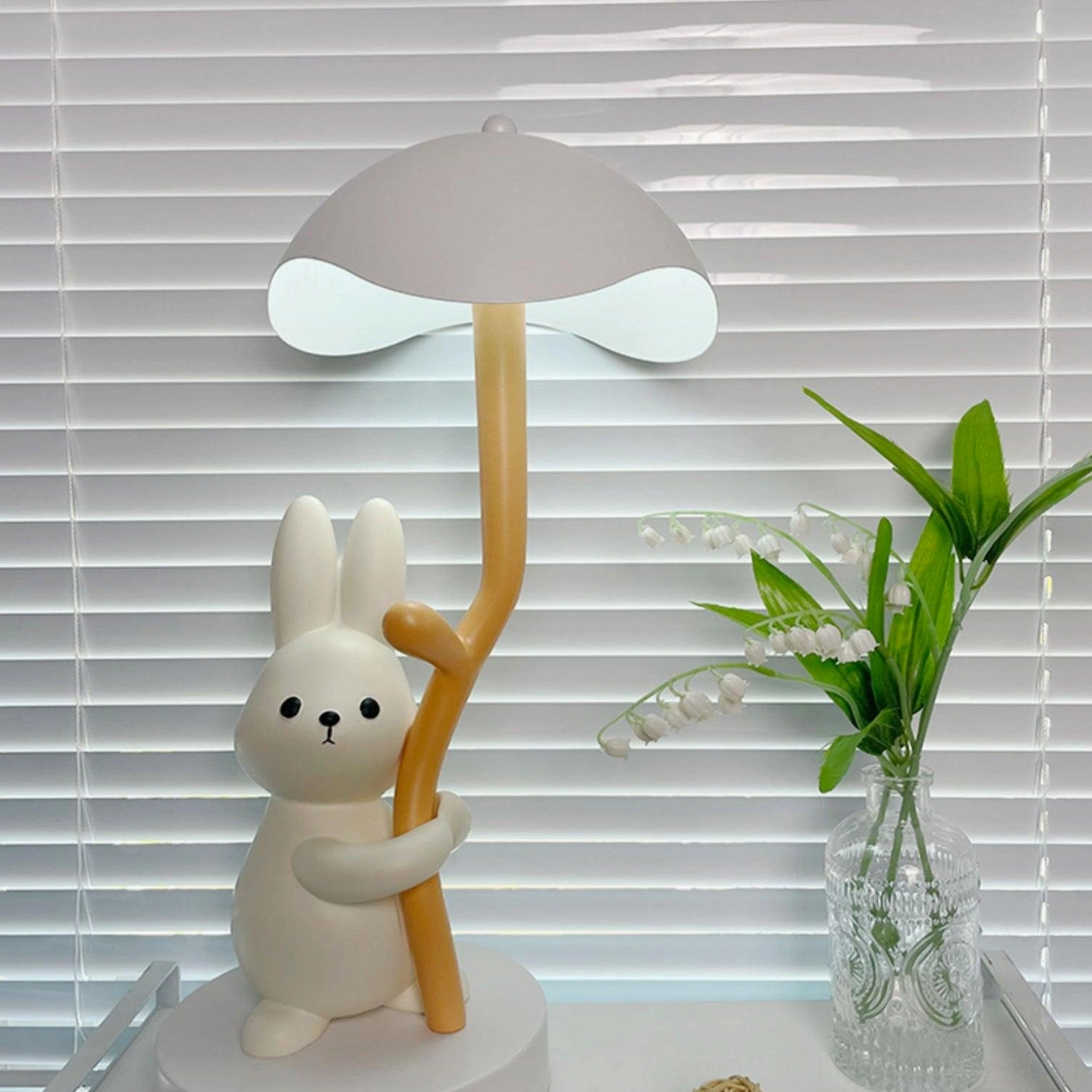 Rabbit hug table lamp touch control switch functionality demonstration