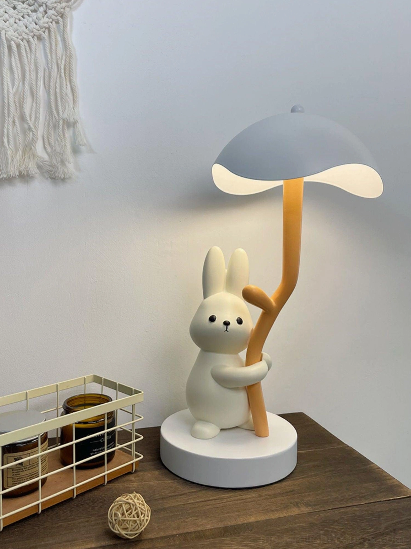 Rabbit hug table lamp USB charging port built-in base feature