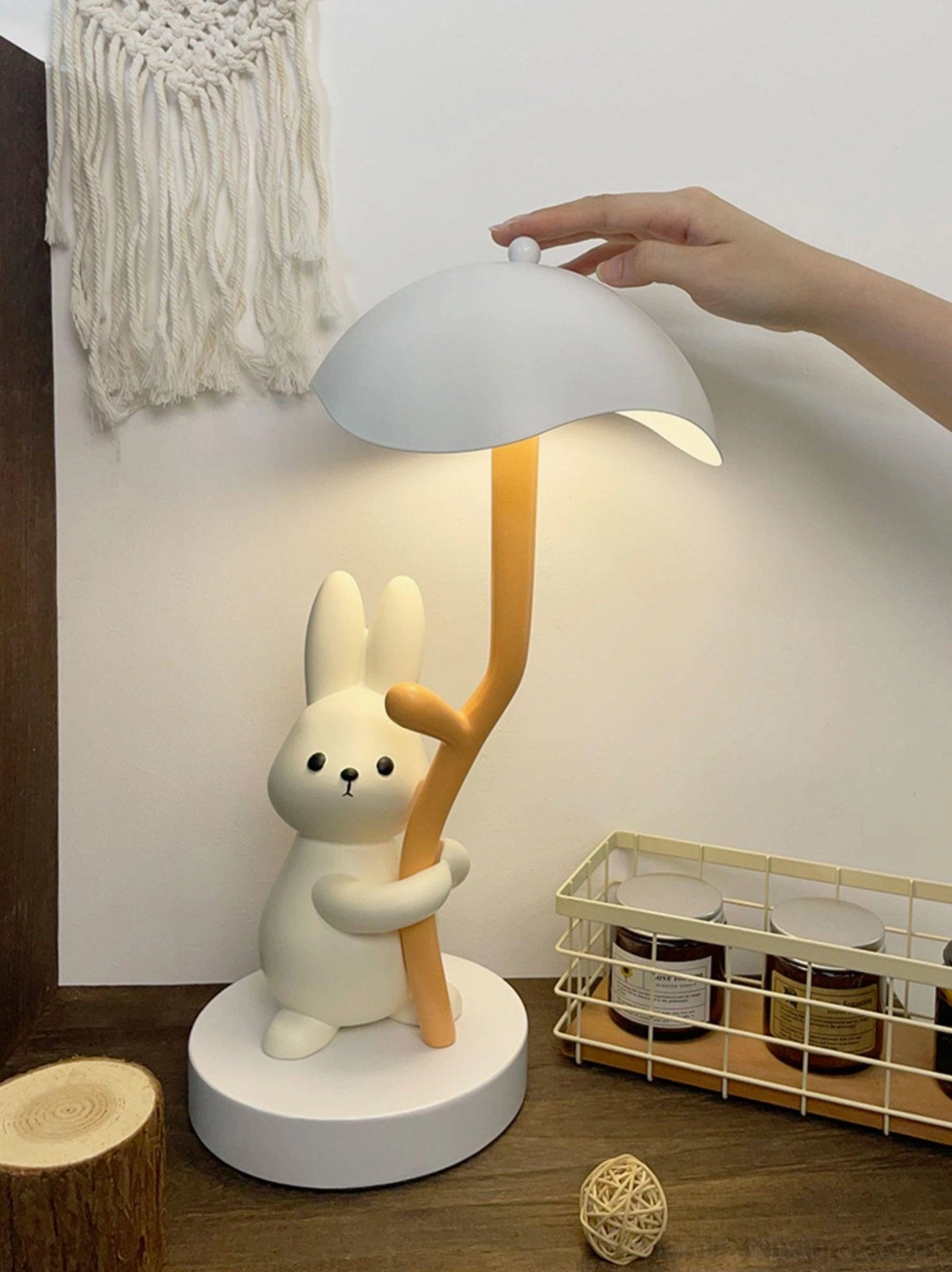 Rabbit hug LED table lamp milky white version detailed product shot