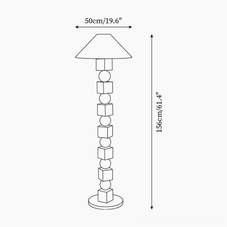 Radian floor lamp technical specifications schematic showing height 156cm and pole structure orthographic product dimension showcase